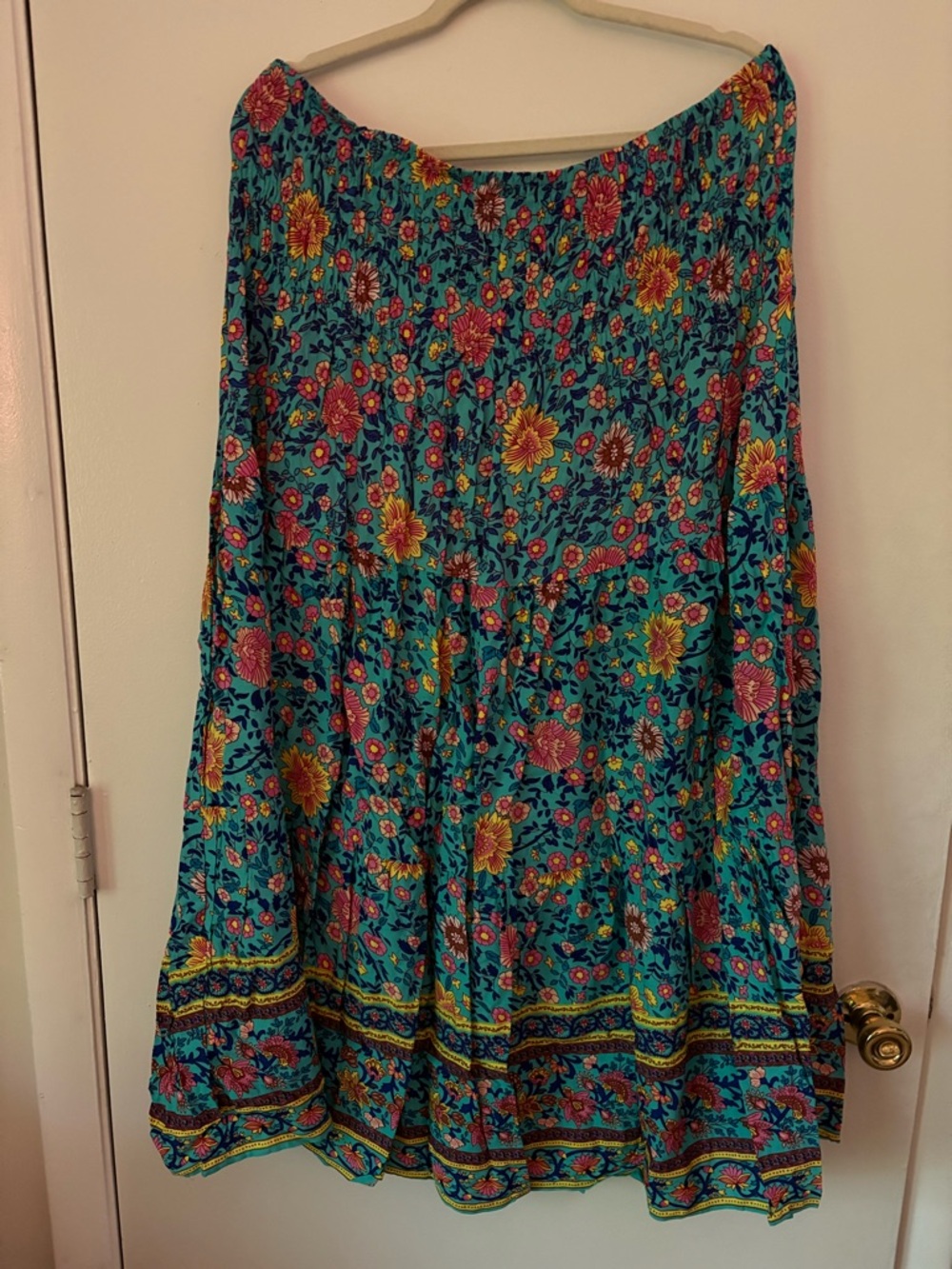 Turquoise Floral Boho Maxi Skirt